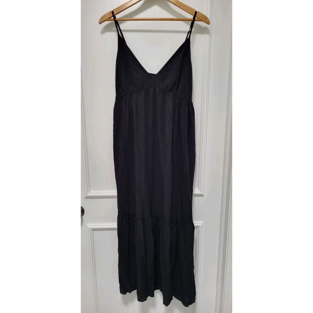 New Old Navy Black Sleeveless Babydoll Tiered A-line Maxi Dress Pockets Sz L